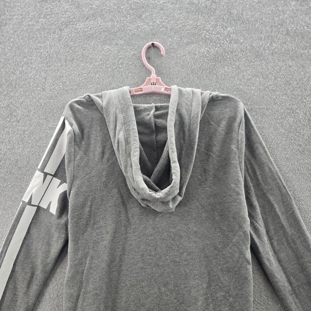 PINK‎ Victoria's Secret Women Hoodie M Gray Logo Stripe Long Sleeve